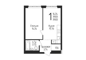 1-к квартира, строящийся дом, 39м2, 2/25 этаж