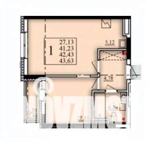 1-к квартира, вторичка, 42м2, 6/21 этаж