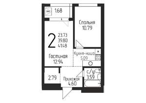 1-к квартира, строящийся дом, 41м2, 12/24 этаж