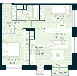 2-к квартира, вторичка, 56м2, 27/30 этаж