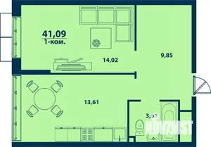 1-к квартира, строящийся дом, 41м2, 2/24 этаж