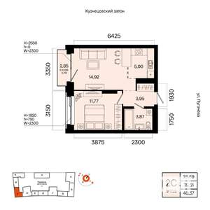 2-к квартира, вторичка, 40м2, 4/7 этаж