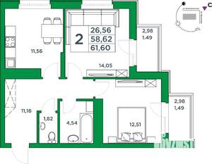 2-к квартира, вторичка, 59м2, 10/24 этаж