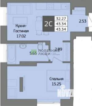 2-к квартира, сданный дом, 43м2, 17/20 этаж