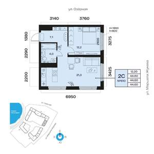 2-к квартира, вторичка, 45м2, 8/32 этаж