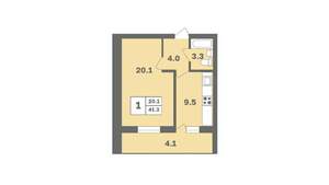 1-к квартира, вторичка, 41м2, 6/12 этаж