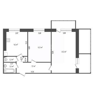 2-к квартира, вторичка, 55м2, 8/9 этаж