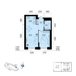 2-к квартира, вторичка, 47м2, 8/25 этаж