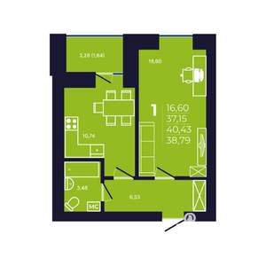 1-к квартира, вторичка, 40м2, 11/12 этаж