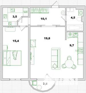 2-к квартира, вторичка, 64м2, 11/15 этаж