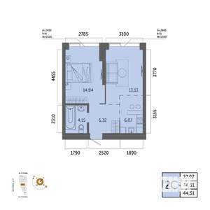 2-к квартира, вторичка, 45м2, 14/32 этаж
