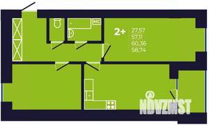 2-к квартира, строящийся дом, 59м2, 8/12 этаж