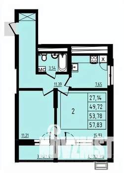 2-к квартира, вторичка, 54м2, 13/25 этаж