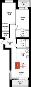 3-к квартира, вторичка, 74м2, 6/8 этаж