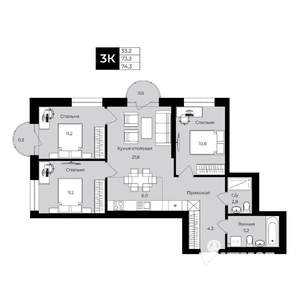 3-к квартира, вторичка, 73м2, 22/25 этаж