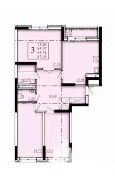 3-к квартира, строящийся дом, 86м2, 5/25 этаж