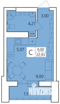 Студия квартира, строящийся дом, 23м2, 21/25 этаж