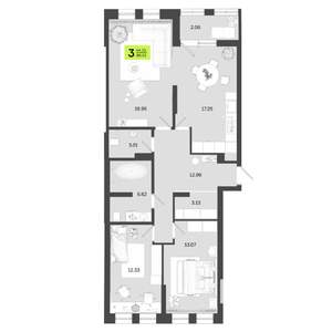 3-к квартира, сданный дом, 89м2, 2/14 этаж