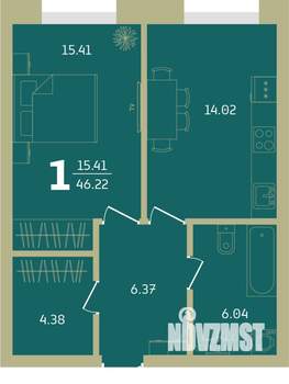 1-к квартира, строящийся дом, 46м2, 3/32 этаж