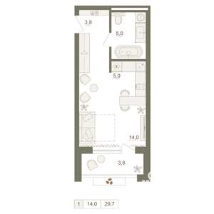 1-к квартира, вторичка, 30м2, 3/25 этаж