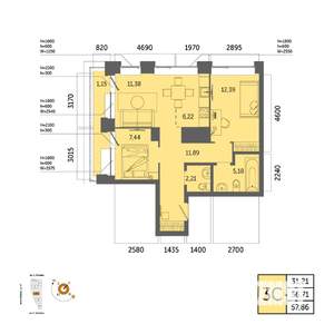 3-к квартира, вторичка, 58м2, 13/32 этаж