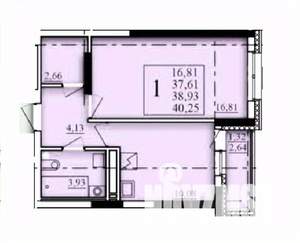 1-к квартира, строящийся дом, 39м2, 14/25 этаж