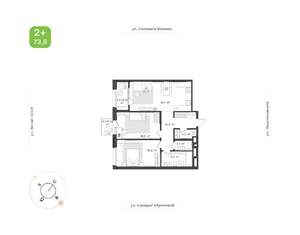 2-к квартира, вторичка, 74м2, 2/12 этаж