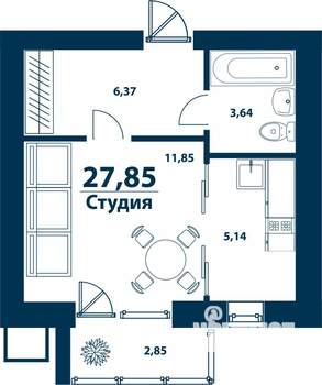Студия квартира, строящийся дом, 28м2, 5/5 этаж