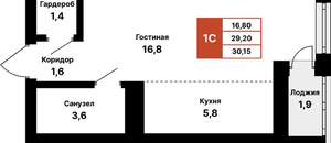 Студия квартира, вторичка, 30м2, 5/25 этаж