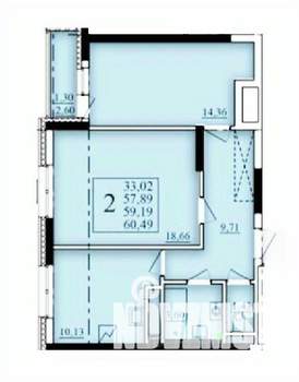2-к квартира, строящийся дом, 59м2, 16/25 этаж
