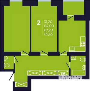 2-к квартира, строящийся дом, 66м2, 5/12 этаж