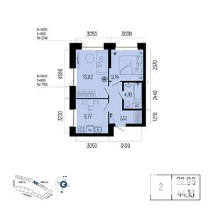2-к квартира, вторичка, 44м2, 9/13 этаж