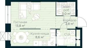 Студия квартира, вторичка, 32м2, 13/30 этаж