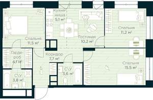 3-к квартира, строящийся дом, 73м2, 14/30 этаж
