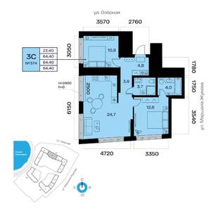 3-к квартира, вторичка, 64м2, 19/32 этаж