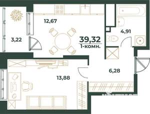 1-к квартира, строящийся дом, 39м2, 14/24 этаж