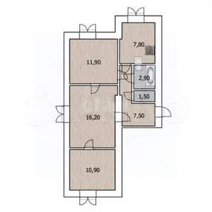 3-к квартира, вторичка, 59м2, 1/2 этаж