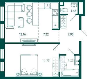 1-к квартира, строящийся дом, 48м2, 5/12 этаж