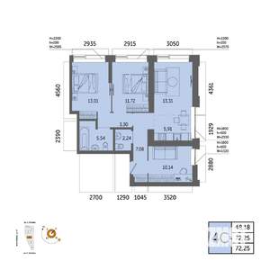 4-к квартира, вторичка, 72м2, 30/32 этаж