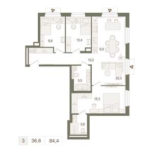3-к квартира, вторичка, 84м2, 5/10 этаж