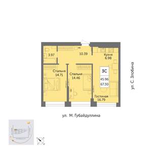 3-к квартира, вторичка, 67м2, 26/32 этаж