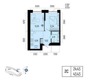 2-к квартира, вторичка, 43м2, 10/25 этаж