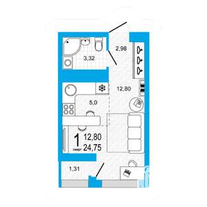 1-к квартира, сданный дом, 25м2, 1/22 этаж