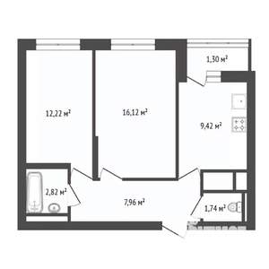 2-к квартира, вторичка, 52м2, 14/19 этаж