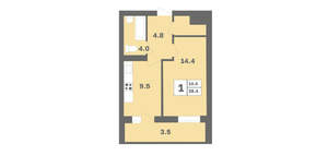 1-к квартира, вторичка, 38м2, 5/12 этаж
