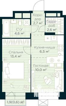 1-к квартира, строящийся дом, 40м2, 7/30 этаж