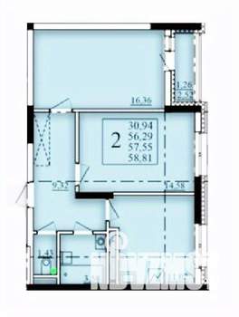 2-к квартира, строящийся дом, 58м2, 9/25 этаж