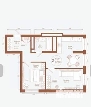 2-к квартира, вторичка, 53м2, 3/25 этаж