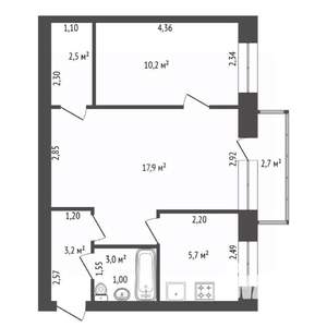 2-к квартира, вторичка, 43м2, 2/5 этаж