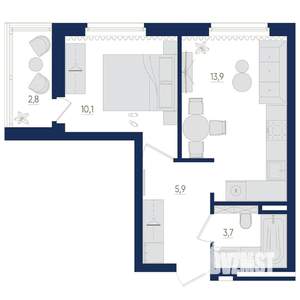 1-к квартира, вторичка, 35м2, 2/22 этаж